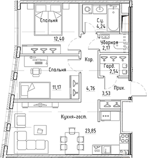2-комнатная квартира 64.26 м², 2/10 эт., ЖК «LEGENDA Лисичанская 22»